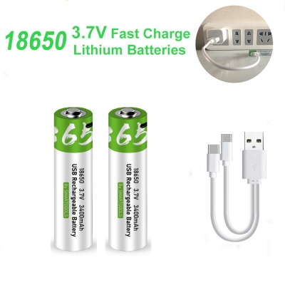 3.7V Type-C 18650 lithium ion USB rechargeable battery